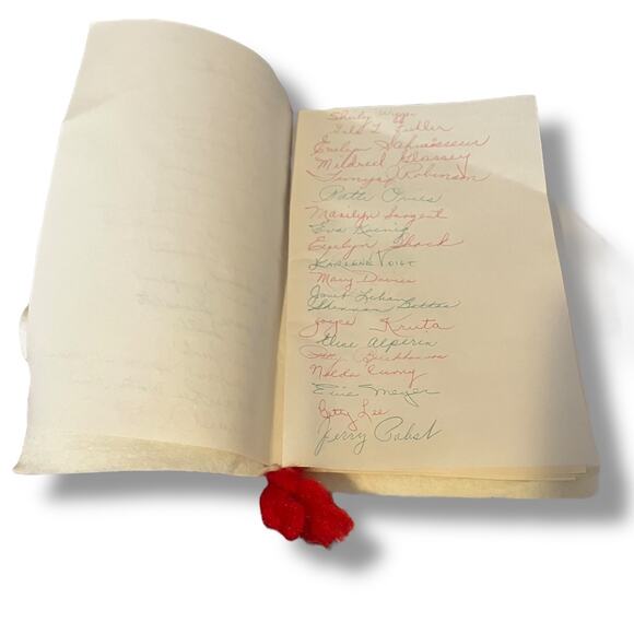 Vintage 1968 Christmas Memory Guest Book Felt Holly Cover Handwritten Signatures - Picture 5 of 6
